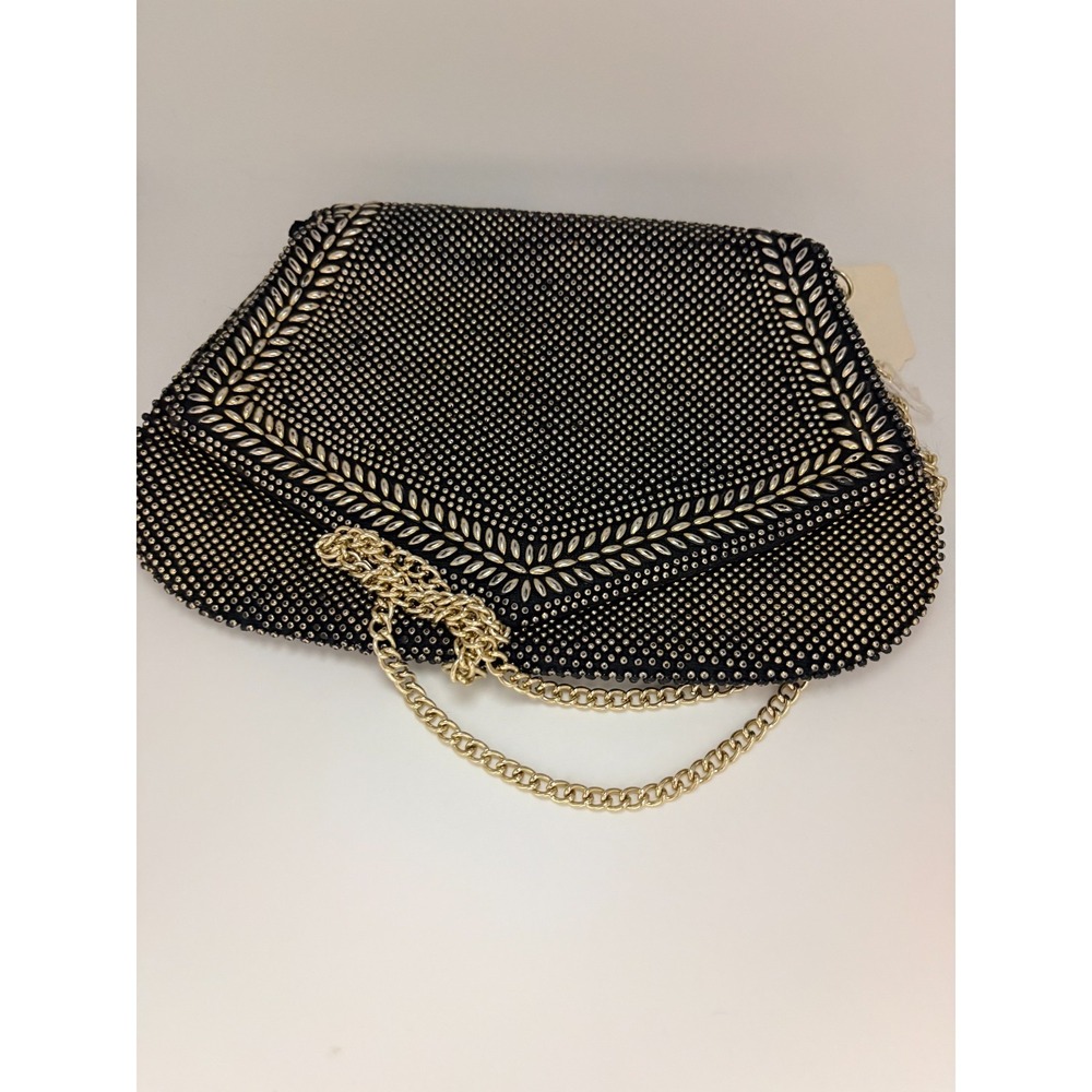 Du Val Vintage Metallic-Sheened Beaded Clutch with Gold Tone Chain - Picture 5 of 6